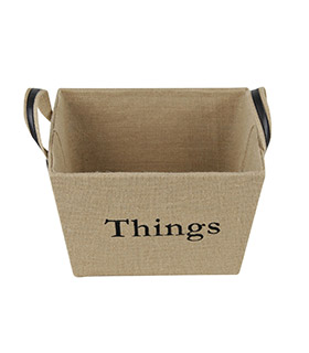 Burlap Storage Basket with Handles, printed with Things